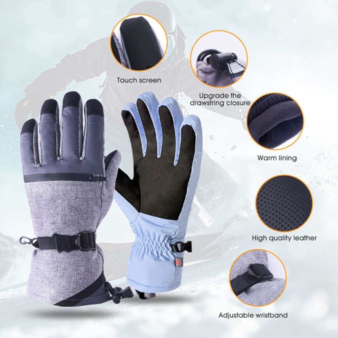 Waterproof abrasion-resistant and warm ski gloves