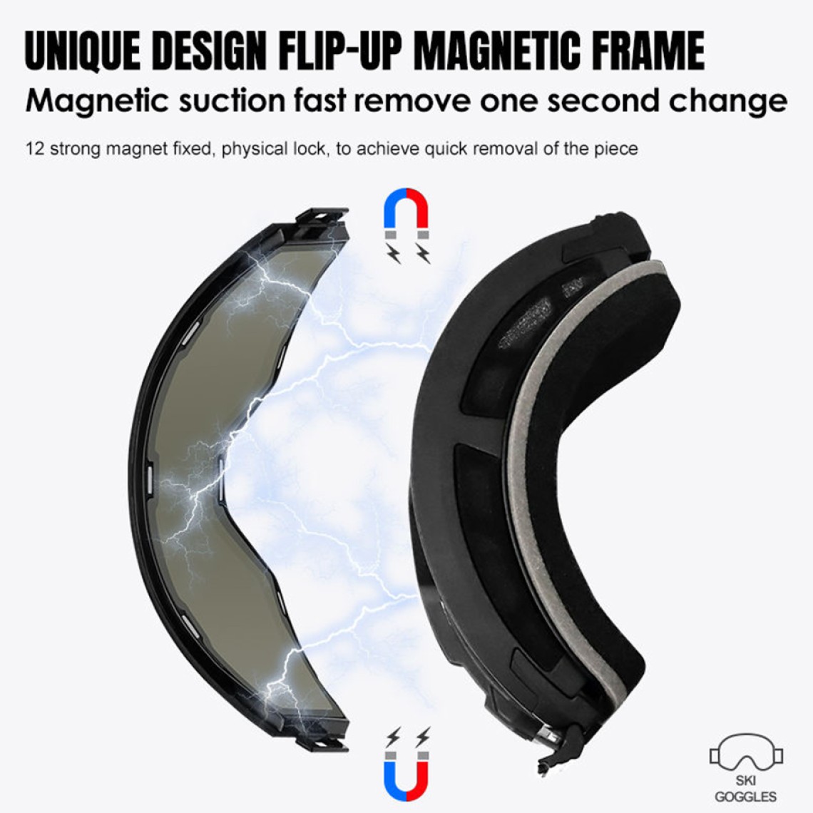 Magnetic flip-polarized ski goggles